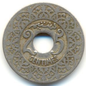 Марокко 25 сантимов 1921 год (нет отметки «молния»)