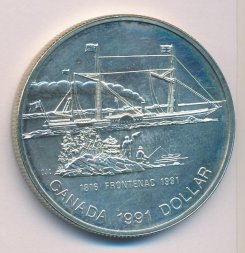 Канада 1 доллар 1991 год - 175 лет пароходу «Фронтенак»