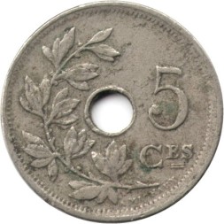 Бельгия 5 сантимов 1910 год BELGIQUE
