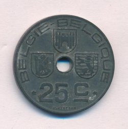 Бельгия 25 сантимов 1945 год BELGIE-BELGIQUE