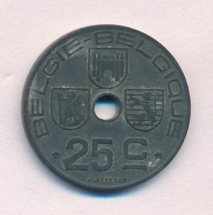 Бельгия 25 сантимов 1945 год BELGIE-BELGIQUE
