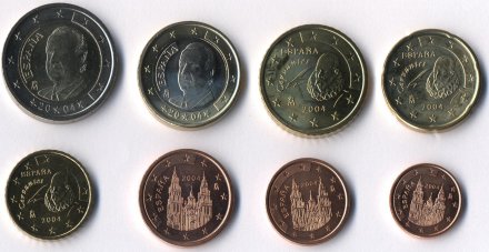 Набор из 8 евромонет Испании 2004 год
