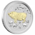 Австралия 1 доллар 2019 год - Лунный календарь. Год Свиньи с позолотой