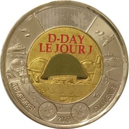 Канада 2 доллара 2019 год - 75 лет высадке союзников в Нормандии (цветная)