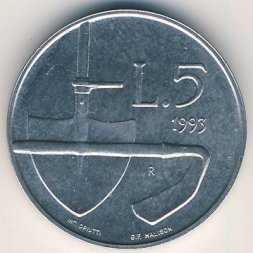 Сан-Марино 5 лир 1993 год