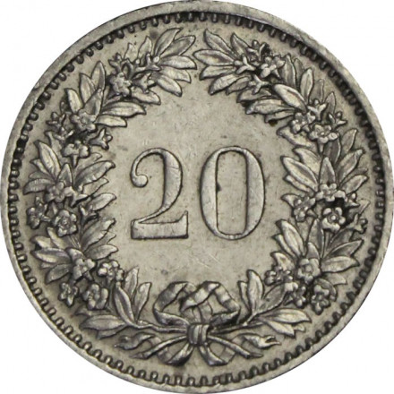 Швейцария 20 раппенов 1971 год 