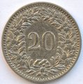 Швейцария 20 раппенов 1881 год