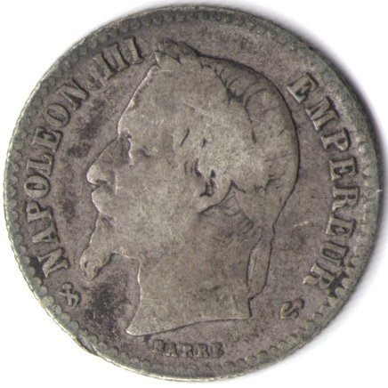 Франция 50 сантимов 1865 год (K)