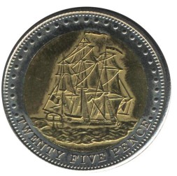 Монета Остров Столтенхоф 25 пенсов 2008 год - Парусник
