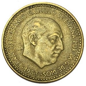 Испания 1 песета 1953 год - 60 внутри звезды