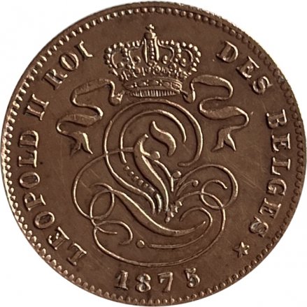 Бельгия 2 сантима 1875 год DES BELGES