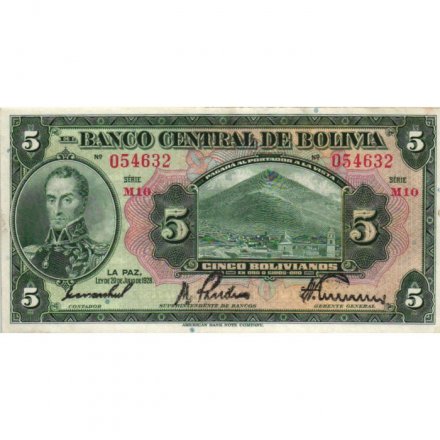 Боливия 5 боливиано 1928 год (выпуск 1) - XF-