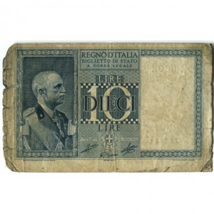 Италия 10 лир 1939 год - Король Виктор Эммануил III - G