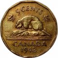 Канада 5 центов 1942 год (12-угольник, красный цвет)