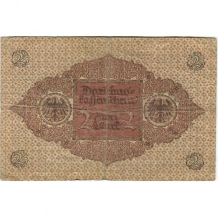 Веймарская Республика 2 марки 1920 год - синяя печать - F-