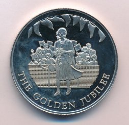 Фолклендские острова 50 пенсов 2002 год - 50 лет правления Елизаветы II (с цветами)