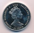 Фолклендские острова 50 пенсов 2002 год - 50 лет правления Елизаветы II (с цветами)