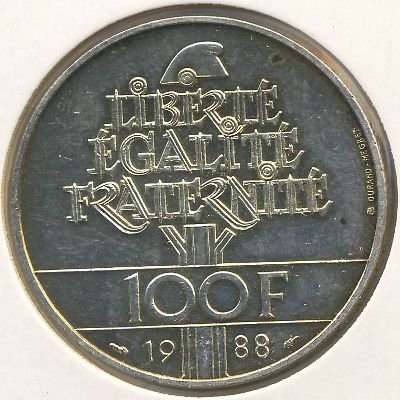 Франция 100 франков 1988 год