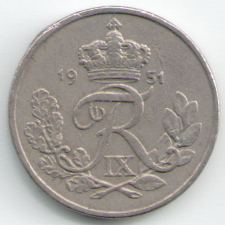 Дания 10 эре 1951 год - Король Фредерик IX