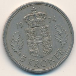 Дания 5 крон 1974 год