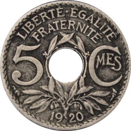 Франция 5 сантимов 1920 год