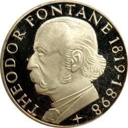 ФРГ 5 марок 1969 год - 150 лет со дня рождения Теодора Фонтане (proof)