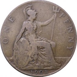 Великобритания 1 пенни 1908 год