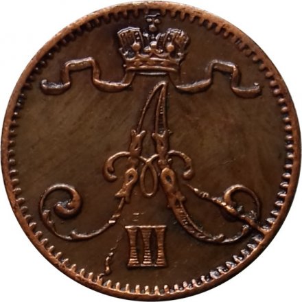 Финляндия 1 пенни 1888 год - Александр III - AU