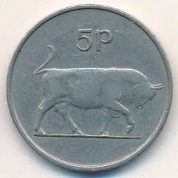 Монета Ирландия 5 пенсов 1970 год - Бык. Ирландская арфа