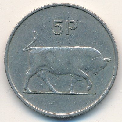 Ирландия 5 пенсов 1970 год - Бык. Ирландская арфа