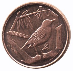 Монета Каймановы острова 1 цент 2013 год - Большой кайманский дрозд