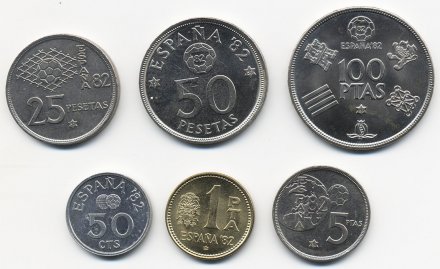 Набор из 6 монет Испания 1980 год - ЧМ по футболу