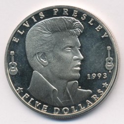 Маршалловы острова 5 долларов 1993 год - Элвис Пресли
