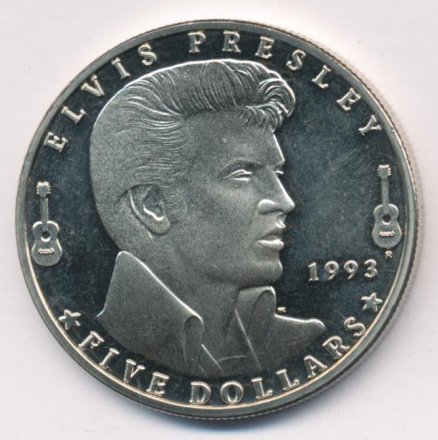 Маршалловы острова 5 долларов 1993 год - Элвис Пресли