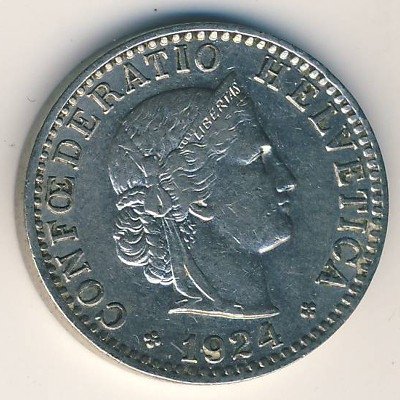 Швейцария 20 раппенов 1924 год