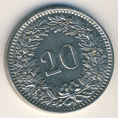 Швейцария 20 раппенов 1924 год