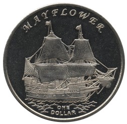 Монета Острова Гилберта (Кирибати) 1 доллар 2014 год - Парусник Мейфлауэр