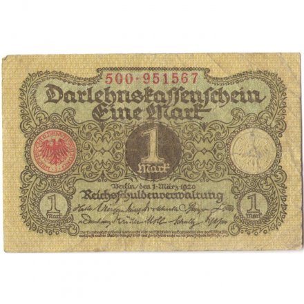 Веймарская республика 1 марка 1920 год - F