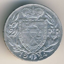 Монета Лихтенштейн 2 франка 1924 год
