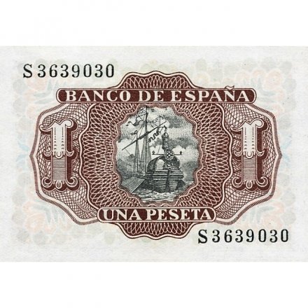 Испания 1 песета 1953 год - Альваро де Базан - след от степлера - UNC