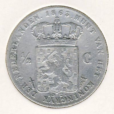 Нидерланды 1/2 гульдена 1863 год