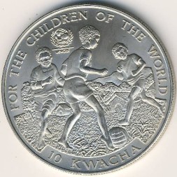 Монета Замбия 10 квача 2000 год - ЮНИСЕФ (детский фонд ООН)