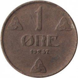 Норвегия 1 эре 1937 год - Король Хокон VII