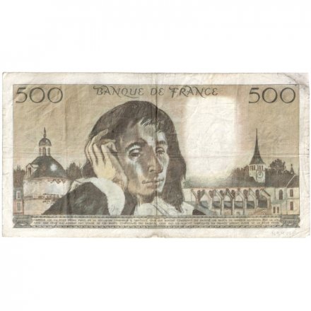 Франция 500 франков 1982 год - след от степлера - Математик Блез Паскаль - F