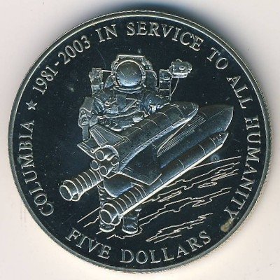 Либерия 5 долларов 2003 год - 12th Anniversary Columbia Space Shuttle