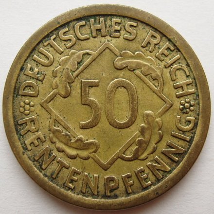 Веймарская республика 50 рентенпфеннигов 1924 год (J)