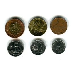 Набор из 6 монет Чехии 1993-2018 года