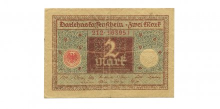 Веймарская Республика 2 марки 1920 год - синяя печать - VF