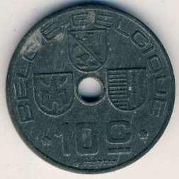 Бельгия 10 сантимов 1945 год BELGIE - BELGIQUE