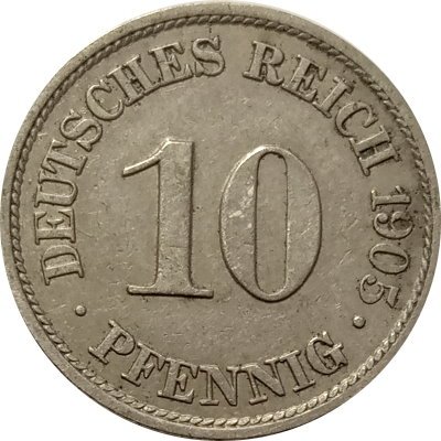 Германия 10 пфеннигов 1905 год (A)